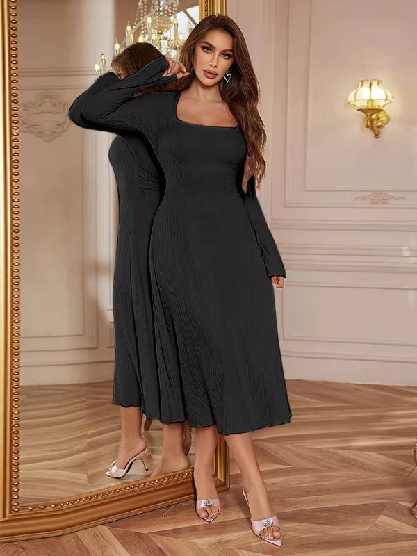 Anja | Damen Eckiger Ausschnitt Hochzeitsgast Midikleid