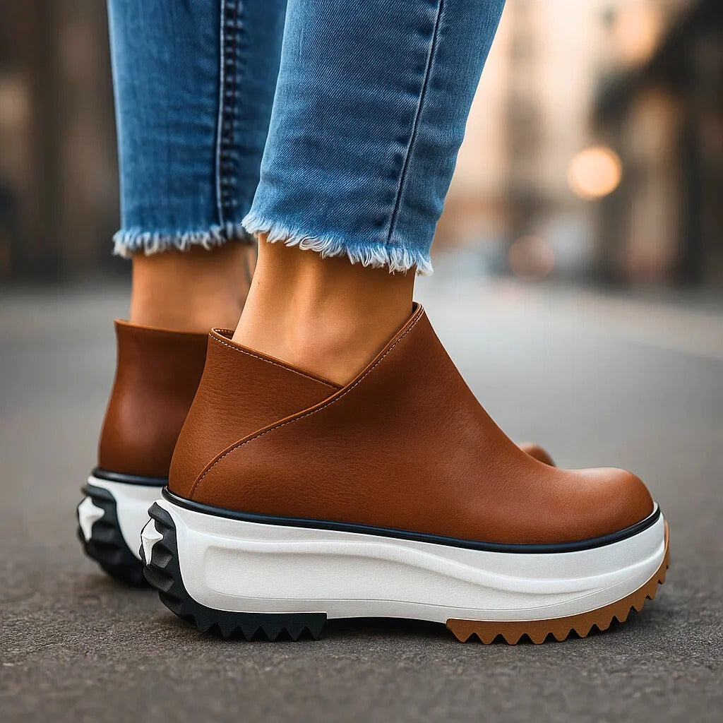 Monika | Damen Minimalistische Leder Plateauschuhe