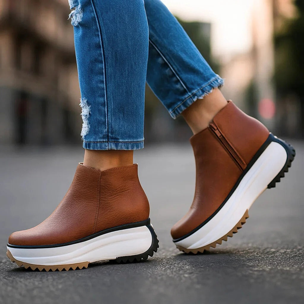 Monika | Damen Minimalistische Leder Plateauschuhe