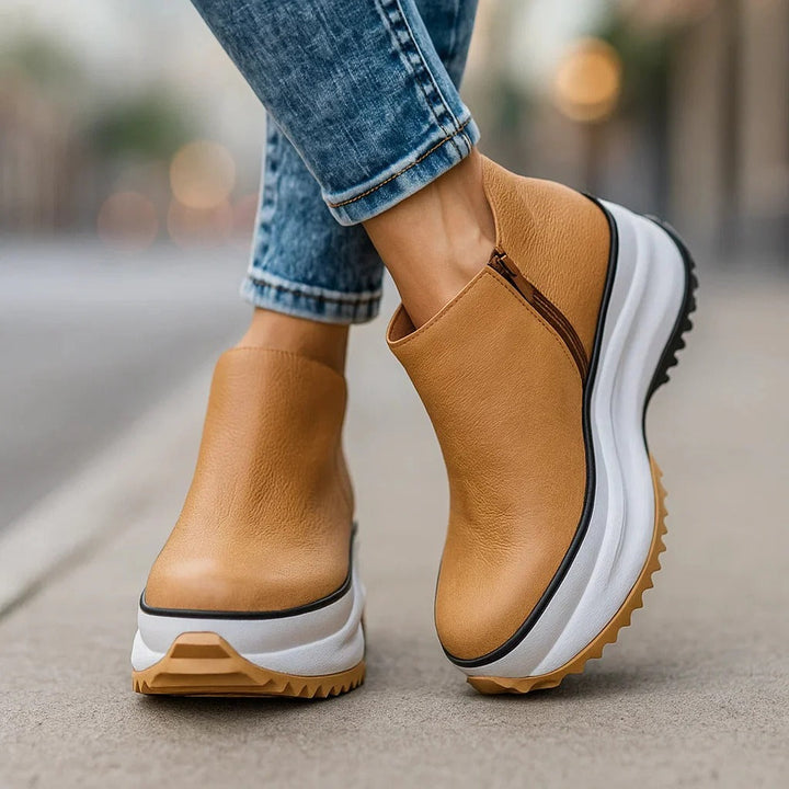 Monika | Damen Minimalistische Leder Plateauschuhe