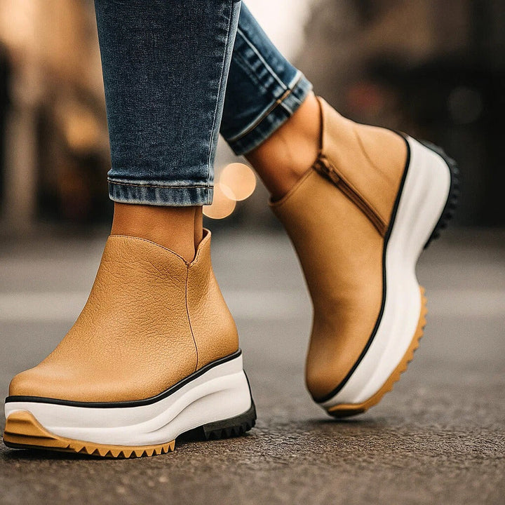 Monika | Damen Minimalistische Leder Plateauschuhe