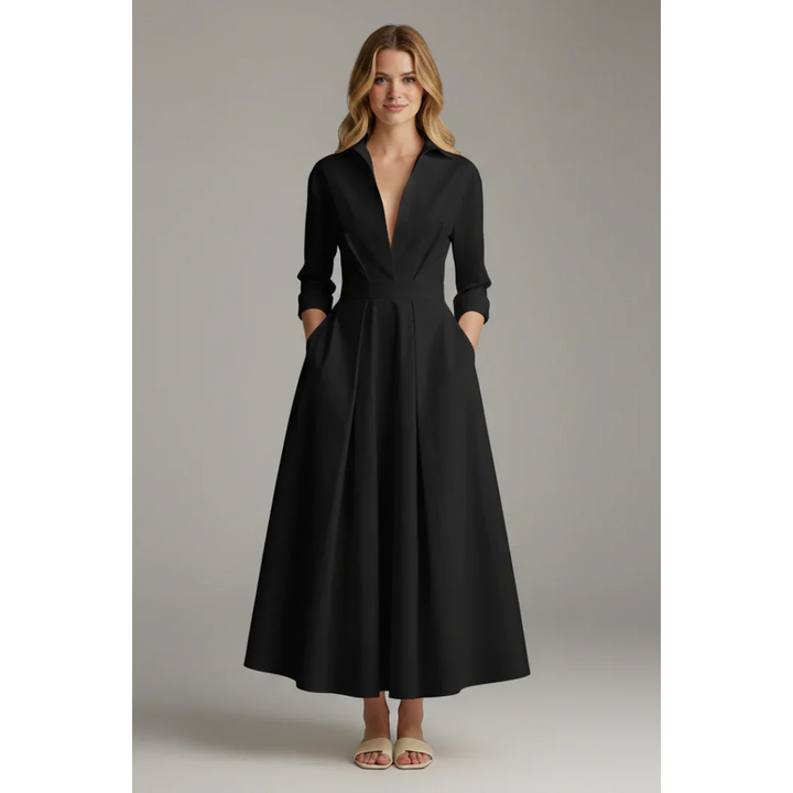 Joana | Damen Elegantes V-Ausschnitt Maxi Abendkleid