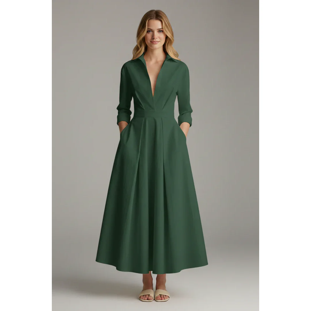 Joana | Damen Elegantes V-Ausschnitt Maxi Abendkleid