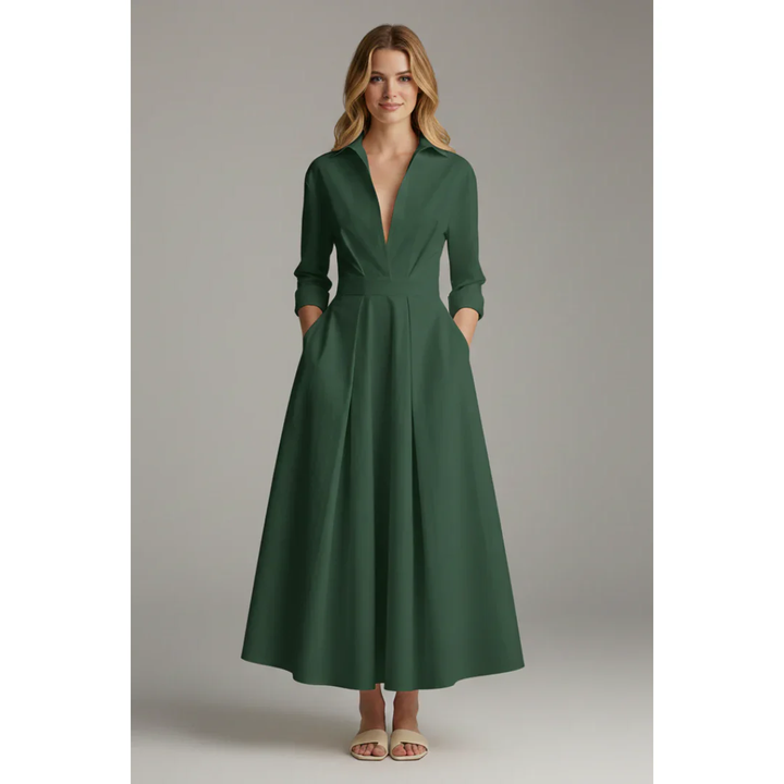 Joana | Damen Elegantes V-Ausschnitt Maxi Abendkleid