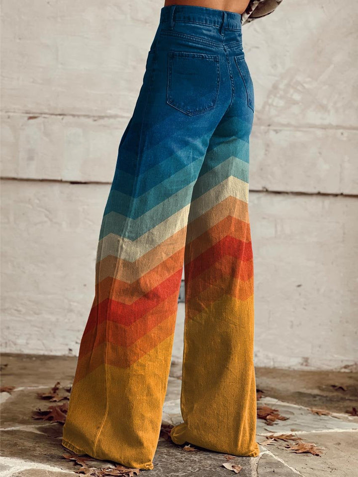 Edith | Damen Modische Vintage Bedruckte Schlagjeans
