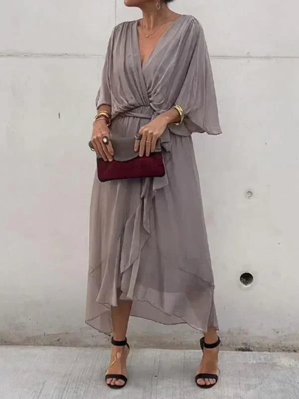 Mia | Damen Sommer Maxikleid | V-Ausschnitt mit fließendem Schnitt