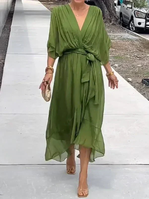 Mia | Damen Sommer Maxikleid | V-Ausschnitt mit fließendem Schnitt