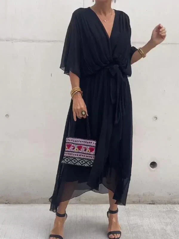 Mia | Damen Sommer Maxikleid | V-Ausschnitt mit fließendem Schnitt