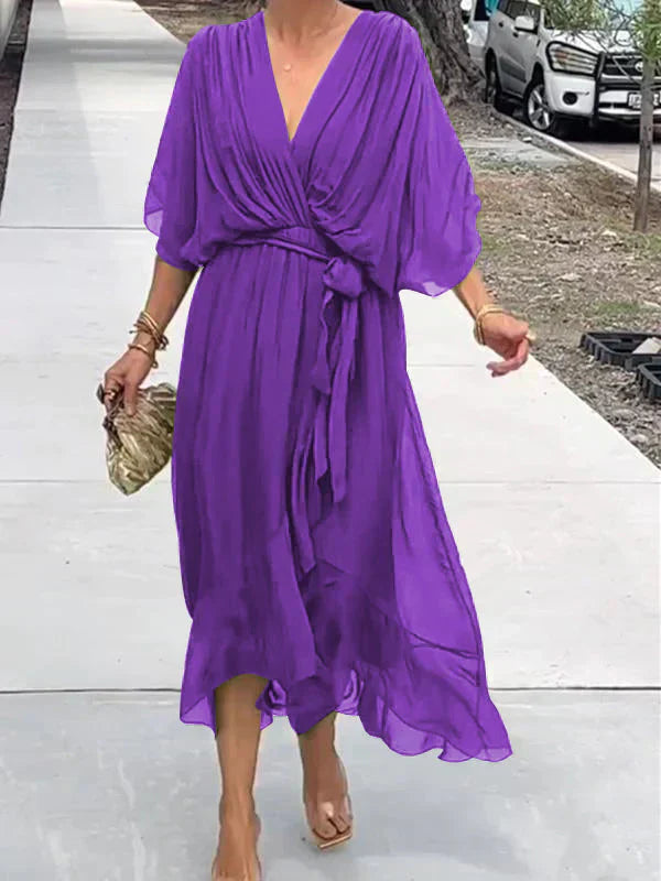 Mia | Damen Sommer Maxikleid | V-Ausschnitt mit fließendem Schnitt