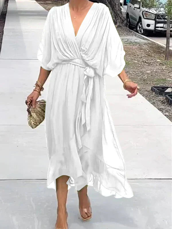 Mia | Damen Sommer Maxikleid | V-Ausschnitt mit fließendem Schnitt