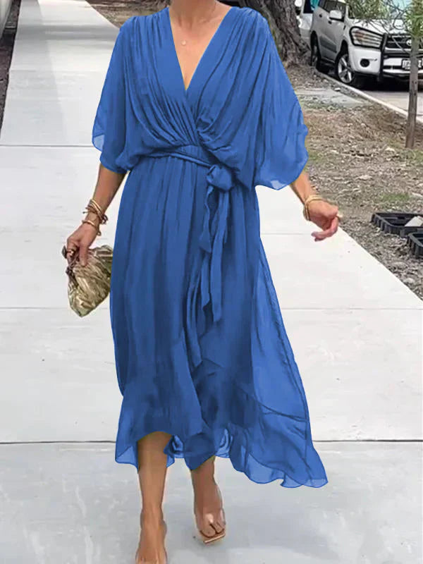 Mia | Damen Sommer Maxikleid | V-Ausschnitt mit fließendem Schnitt