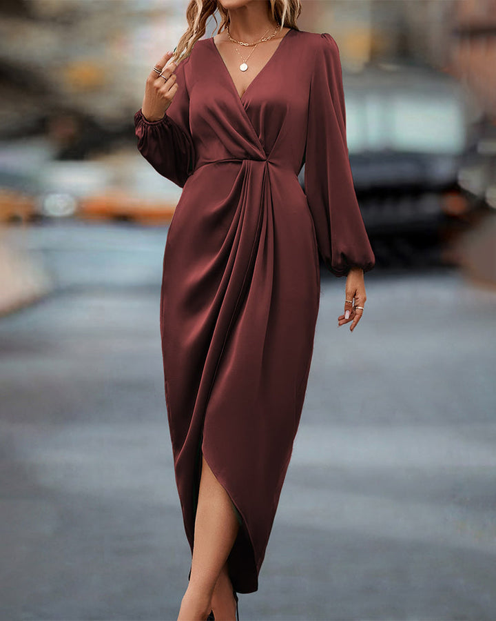 Gerda | Damen Elegantes Laternenärmeln Midikleid