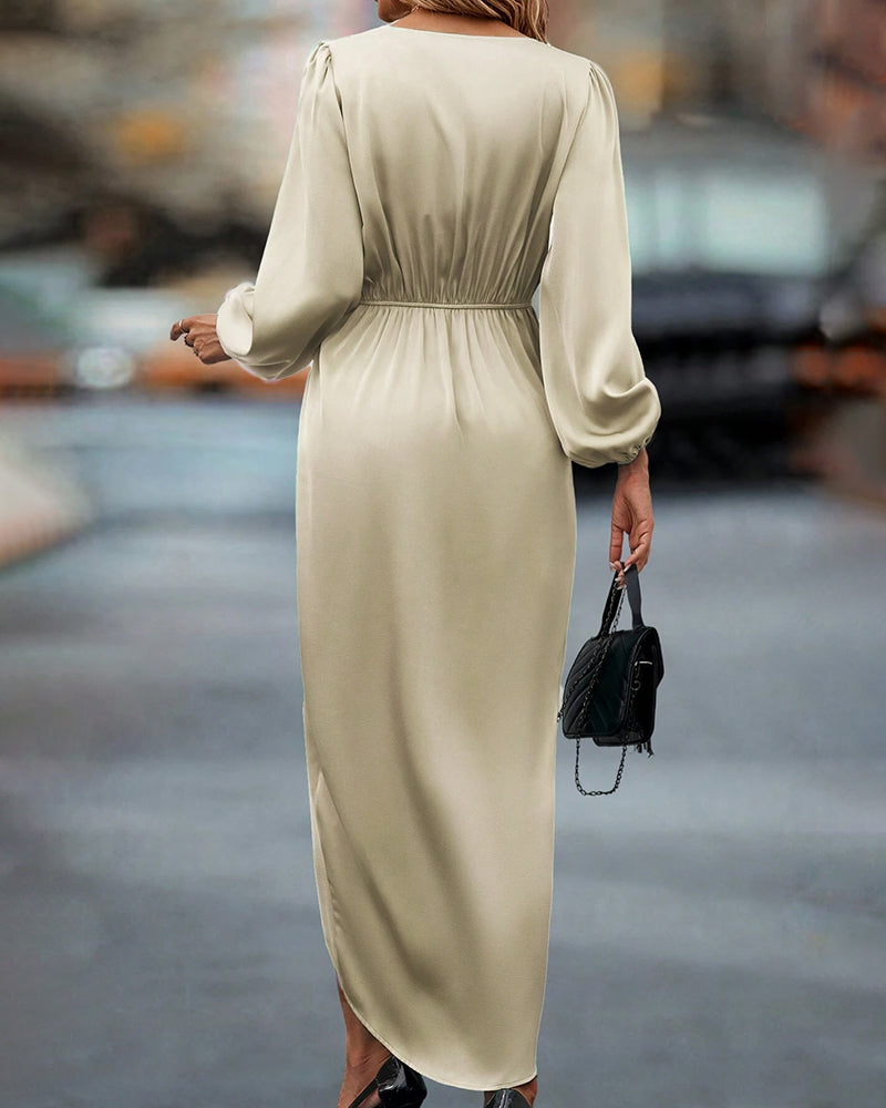 Gerda | Damen Elegantes Laternenärmeln Midikleid