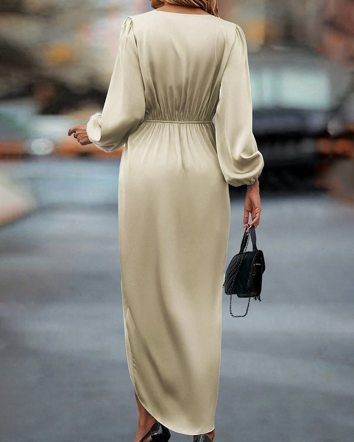 Gerda | Damen Elegantes Laternenärmeln Midikleid