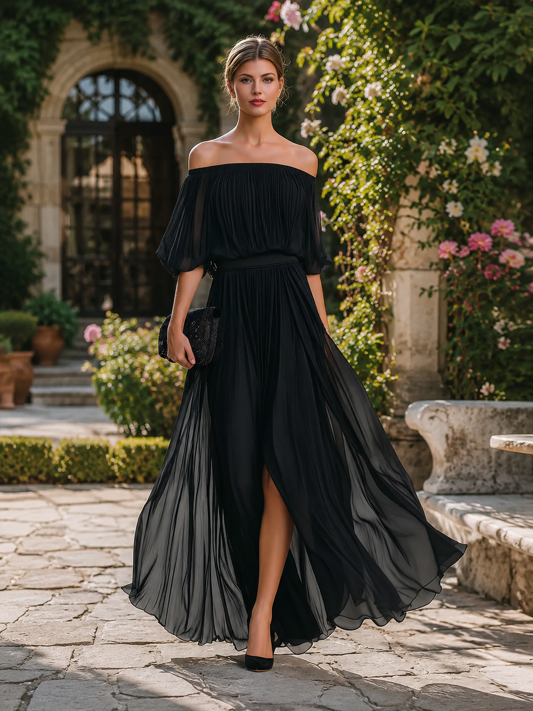 Zita | Damen Schulterfreies Hochzeitsgastkleid