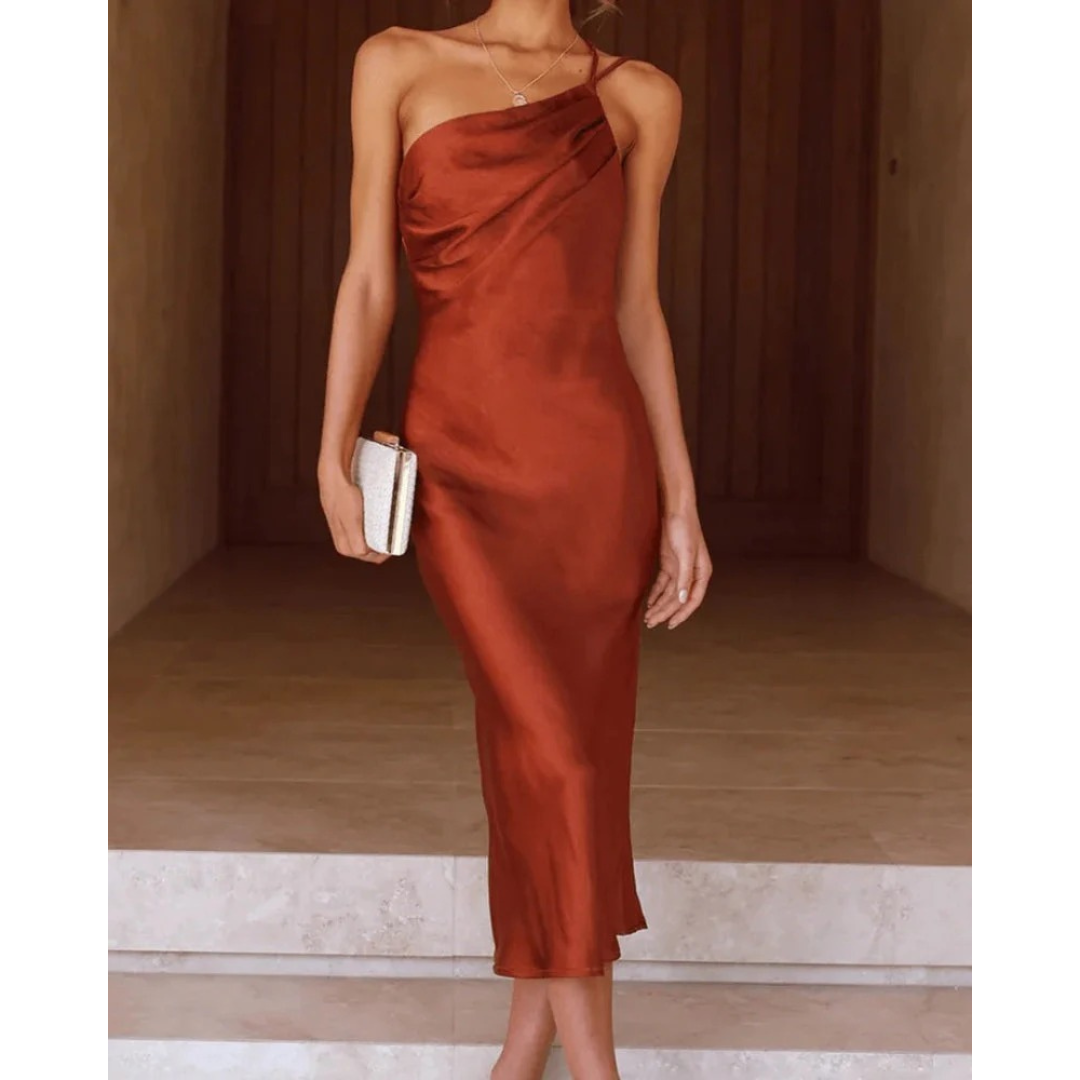 Melina | Damen Casual One-Shoulder Satin Abendkleid