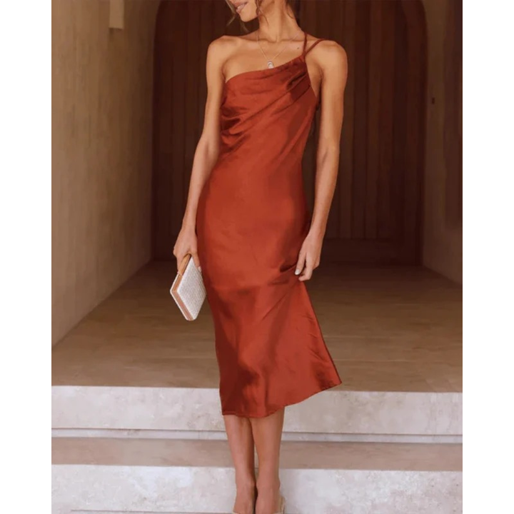 Melina | Damen Casual One-Shoulder Satin Abendkleid