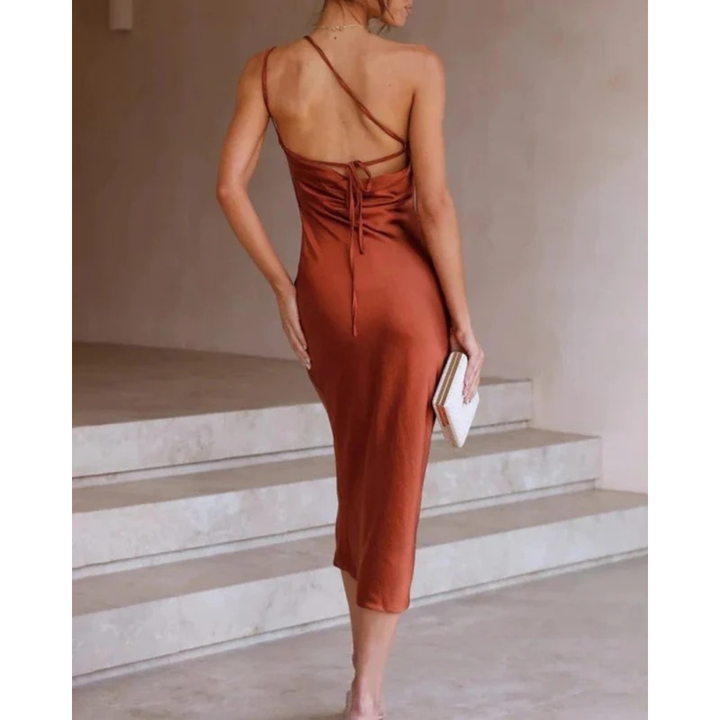 Melina | Damen Casual One-Shoulder Satin Abendkleid
