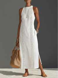 Beatrice | Damen Ärmelloses Besticktes Sommer Maxikleid