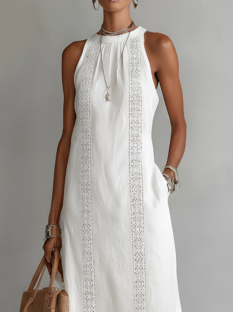 Beatrice | Damen Ärmelloses Besticktes Sommer Maxikleid