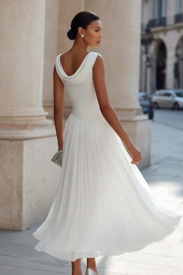 Gianna | Damen Elegantes Hochzeitsgast Kleid mit Boat Neck