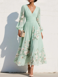 Louisa | Robe d'été florale à col en V avec manches longues pour femme