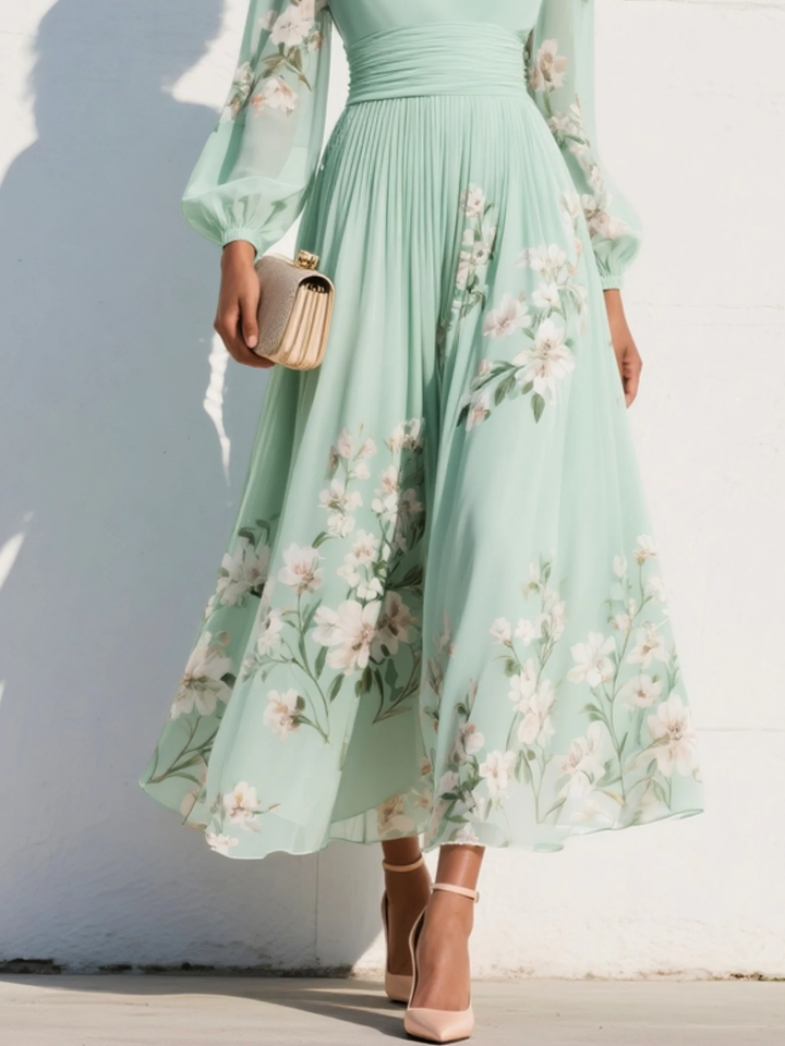 Louisa | Damen Florales V-Ausschnitt Sommerkleid mit Langen Ärmeln