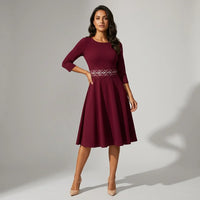Sina | Women's Feminine A-Line Sleeve Midi Dress for Wedding Guests