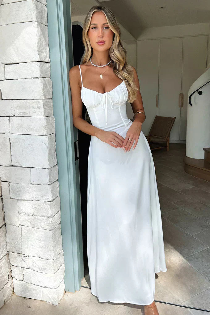 Nina | Damen Sommer Spaghettiträger Hochzeitsgastkleid