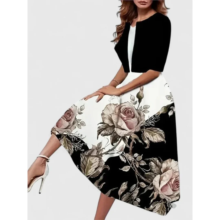 Meike | Damen Boho Midikleid Mit Kurzem Cardigan