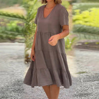 Sonja | Women's Linen V-Neck Midi Dress