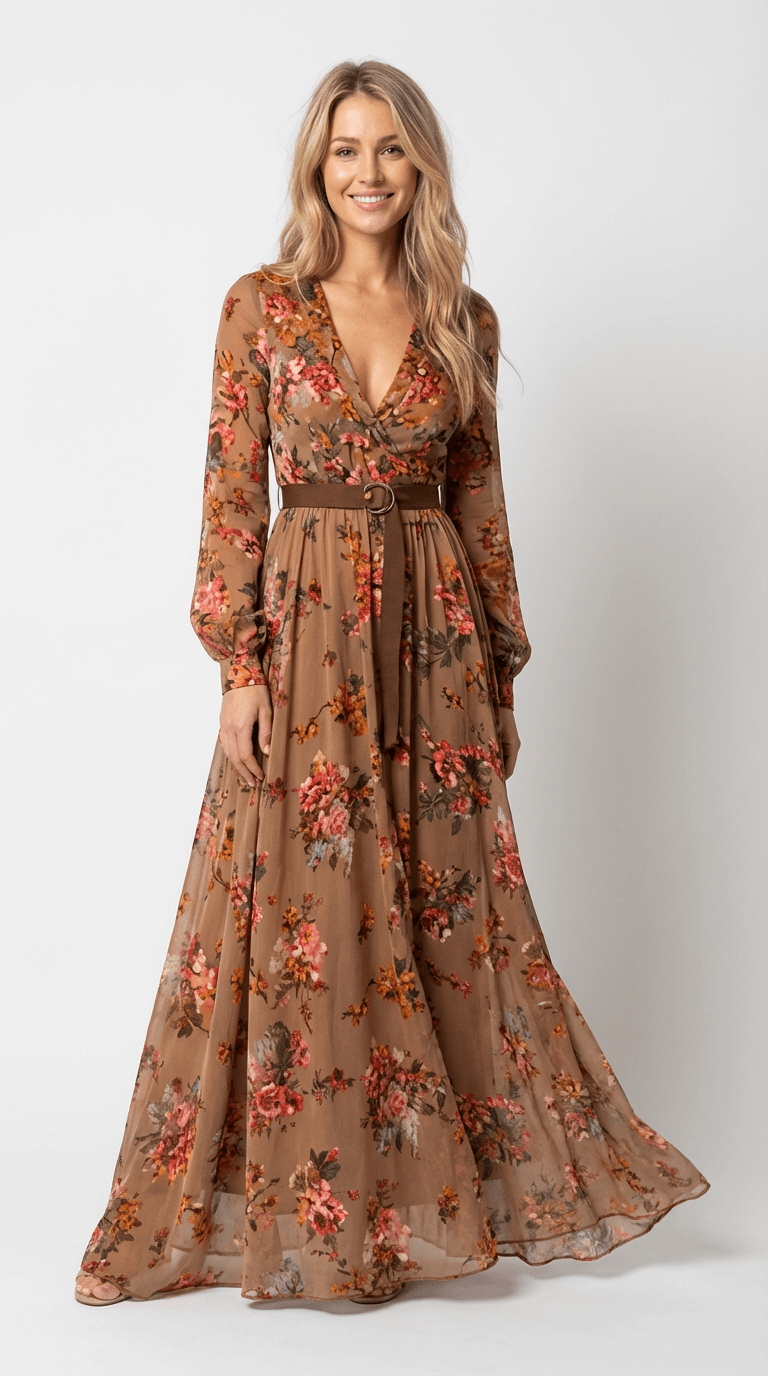 Geraldine | Damen Elegantes Hochzeitsgast Boho Maxikleid