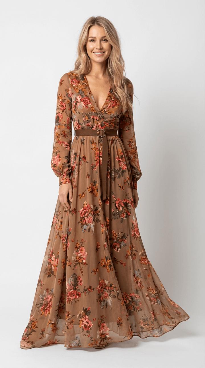 Geraldine | Damen Elegantes Hochzeitsgast Boho Maxikleid