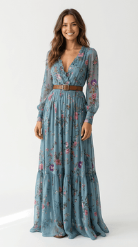 Geraldine | Damen Elegantes Hochzeitsgast Boho Maxikleid