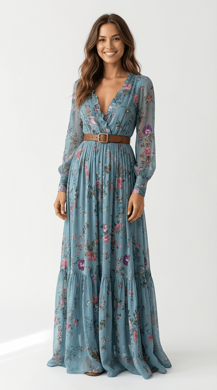 Geraldine | Damen Elegantes Hochzeitsgast Boho Maxikleid