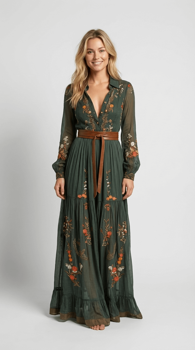 Geraldine | Damen Elegantes Hochzeitsgast Boho Maxikleid