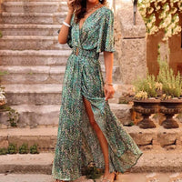 Ursula | Damen Bedrucktes V-Ausschnitt Maxi Wickelkleid mit Gürtel