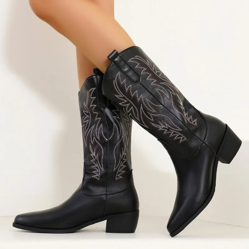 Flavia | Damen Bestickte Western Cowboy Stiefel