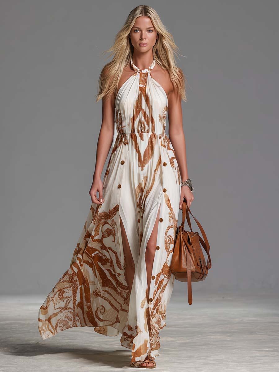 Lioba | Damen Bedrucktes Sommerkleid Mit Halter Neck