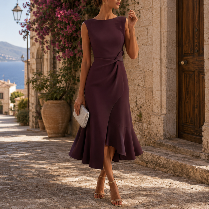 Rebecca | Damen Asymmetrisches Hochzeitsgast Wickelkleid