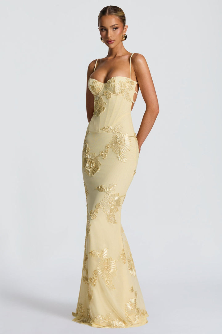Maya | Damen Elegant Geblümtes Maxikleid