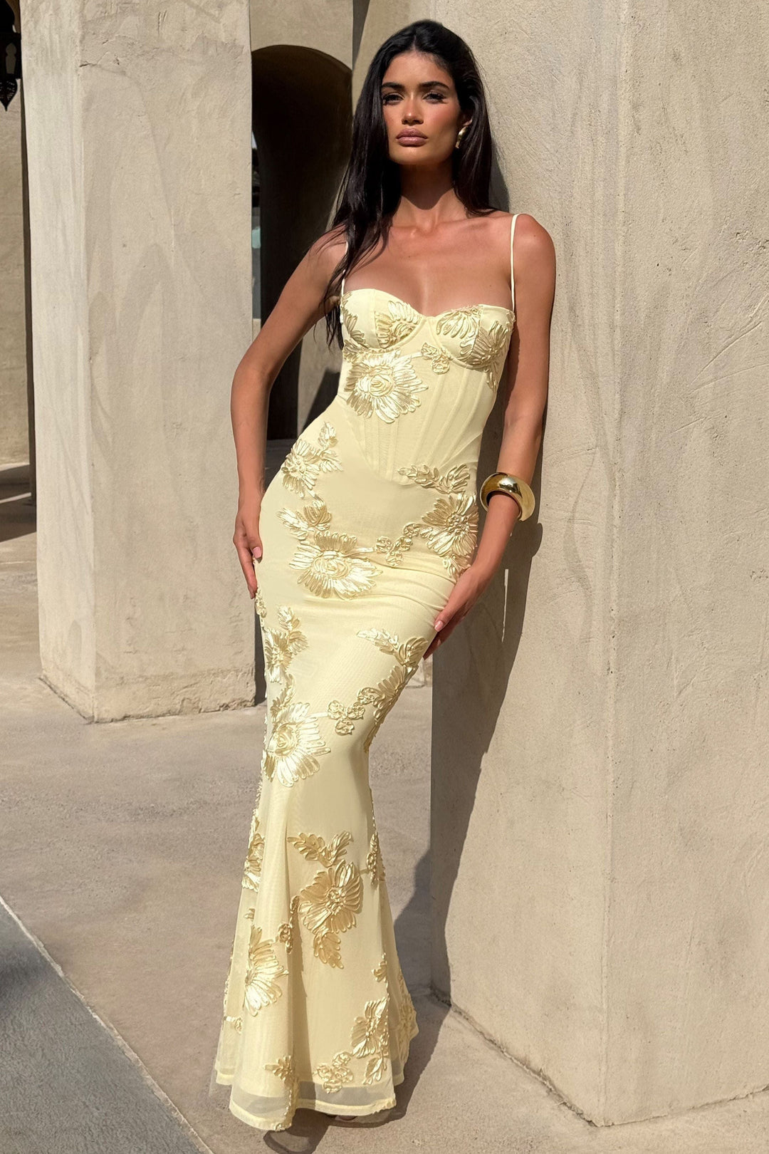 Maya | Damen Elegant Geblümtes Maxikleid