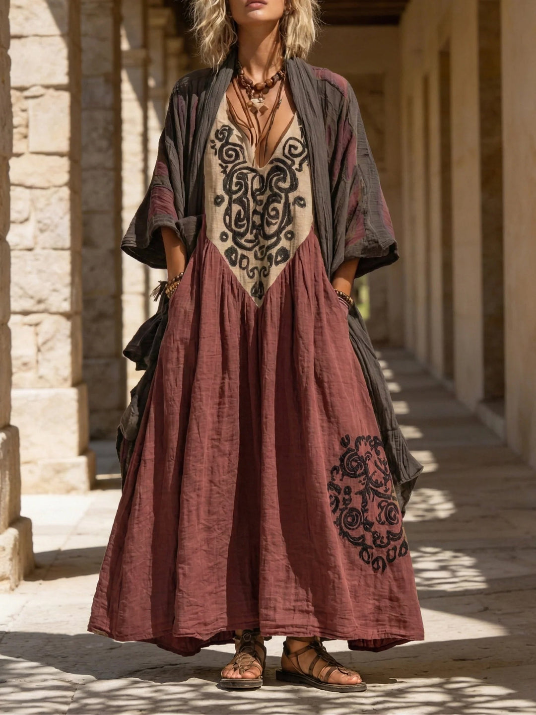 Luisa | Damen Zweiteiler Bohemian Maxikleid