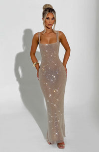 Naomi | Damen Elegantes Strass Hochzeitsgäst Maxikleid