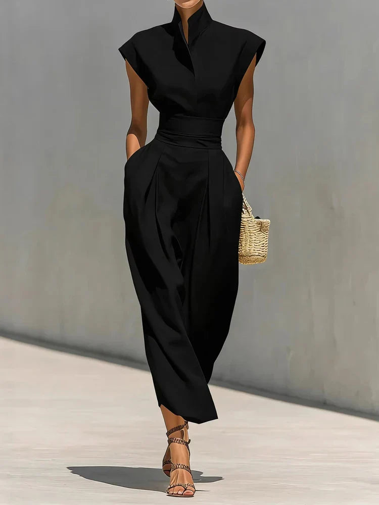 Oda | Damen Sommer Stehkragen Midikleid