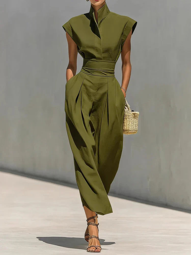 Oda | Damen Sommer Stehkragen Midikleid