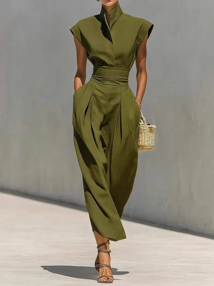 Oda | Damen Sommer Stehkragen Midikleid
