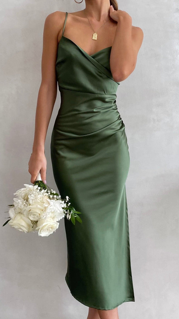 Justine | Damen Elegantes Satin Hochzeitsgastkleid