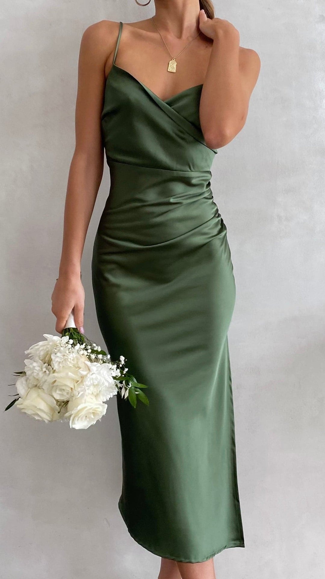 Justine | Damen Elegantes Satin Hochzeitsgastkleid