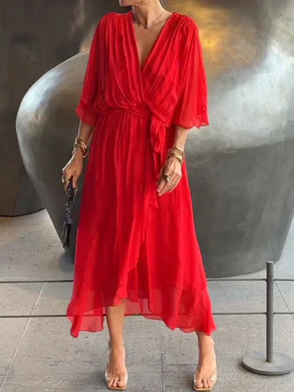 Mia | Damen Sommer Maxikleid | V-Ausschnitt mit fließendem Schnitt